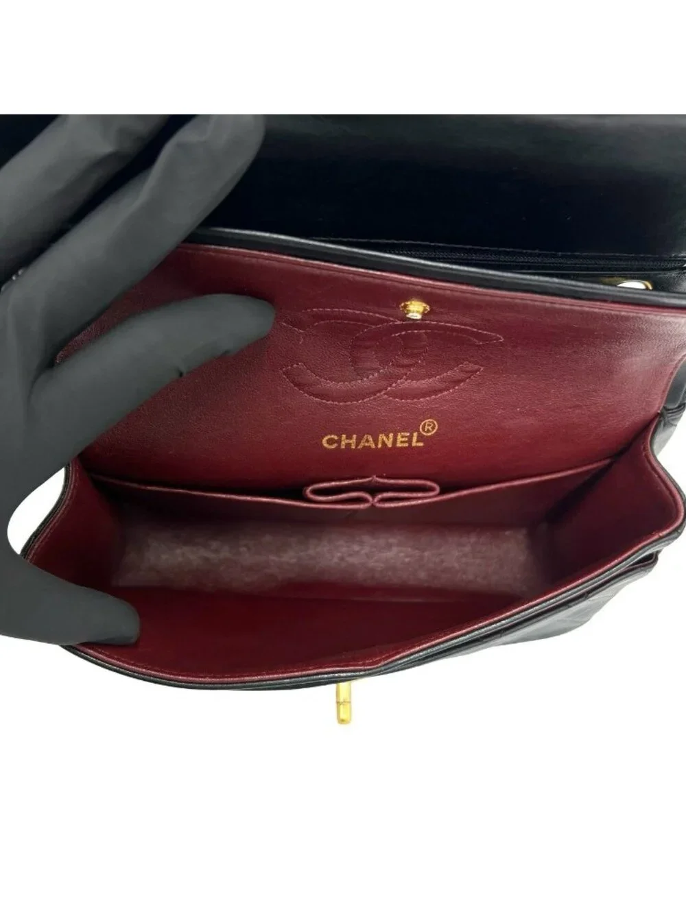 Chanel 2 Quilted CC Logo Double Flap Lambskin Leather Chain Shoulder Bag Black